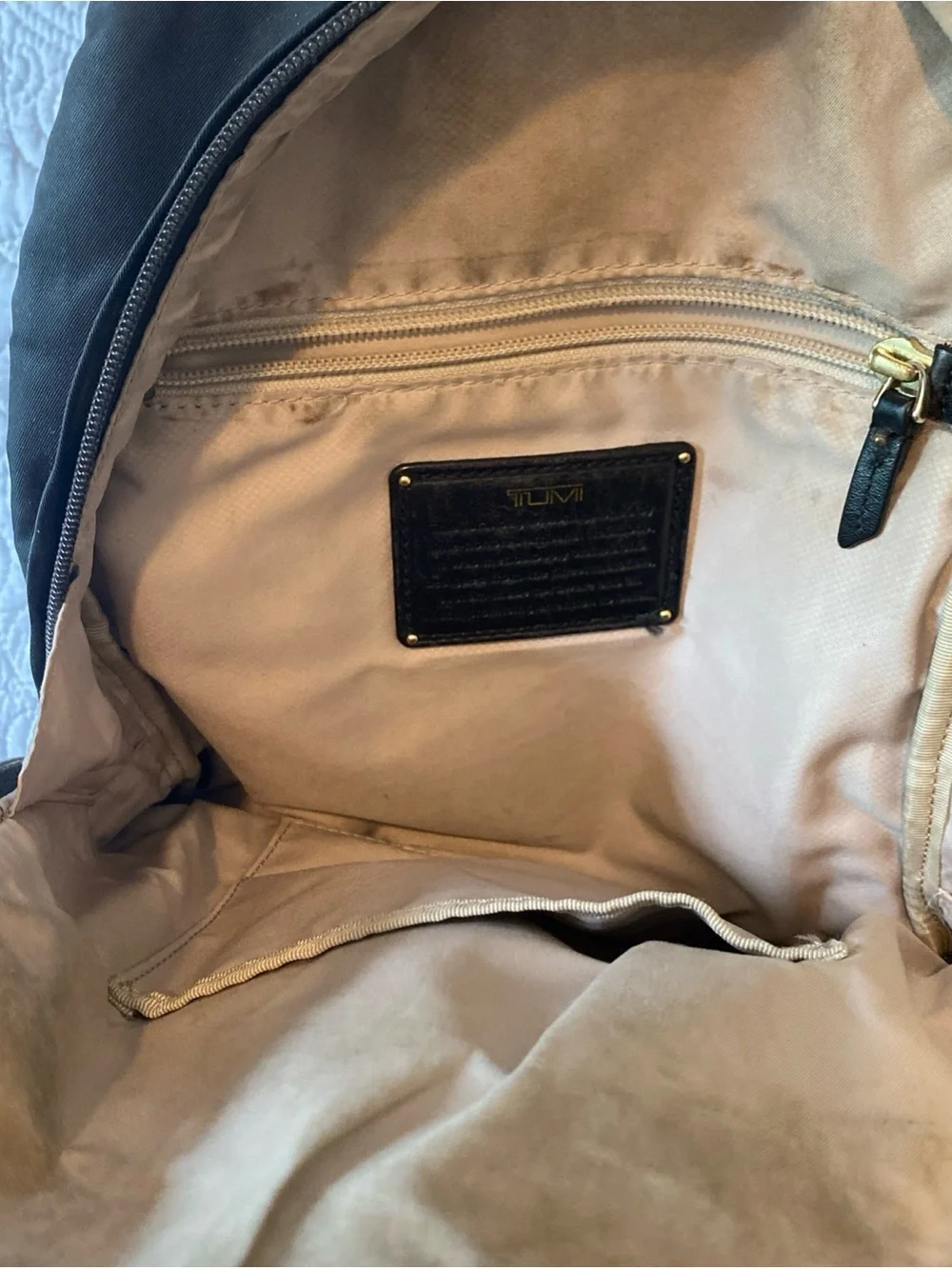 Tumi Black Nylon Backpack with Gold Hardware